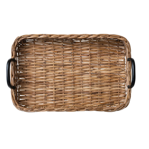 Bandeja de Servir de Ratán Rústico de Lujo, Calidad Premium, Hecha a Mano, con Asa de Madera Natural, Organizador para Té, Aperitivos, Mesa de Comedor - Product Image 1