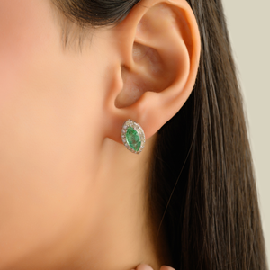 100% Authentic Marquise Cut <b>Emerald</b> & Round Diamond <b>Studs</b> Wholesale Earrings Women's Fine 925 Silver Jewelry - Product Image 2
