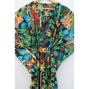 Robe d'été décontractée pour femme, longue, en coton tissé à imprimé floral, à manches courtes, col en V, avec cordon de serrage, respirante, style bohème - Product Image 4