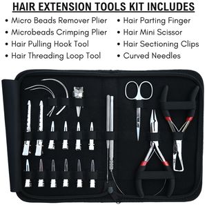 Professional Hair Extension Tools Kit with <b>Silicone</b> <b>Beads</b> in Black Brown and Beige Microlink Pliers Scissors Loop and Hook - Product Image 5