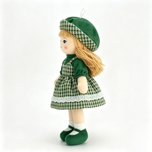 customized Mini Hanging Blonde Long Hair Rag Doll,Soft Fabric Girl Plush Ornament,Green Plaid <b>Beret</b> Lace Dress Cloth Doll - Product Image 4