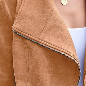 Veste en daim à fermeture éclair intégrale, couleur unie, manches longues, nouveau design tendance, veste en cuir pour femme - Product Image 6