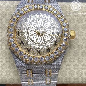 Charm Jewells Reloj de lujo de acero inoxidable con caja redonda de 40 mm, bisel de diamantes, cierre plegable de cuarzo analógico, unisex - Product Image 1