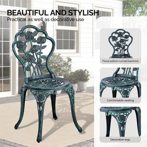 Set Bistrot da Esterno in Alluminio Pressofuso per Tutte le Stagioni, 3 Pezzi, con Tavolo e Sedie Rose per Patio, Giardino, Cortile - Product Image 3