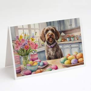 Whimsical Easter Wirehaired Pointing Griffon Pack 8 Tarjetas de notas A7 en blanco Tamaño 5x7 con sobres para saludos decorativos - Product Image 1