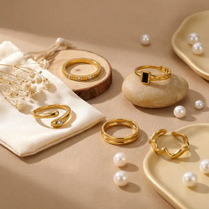 Trendy Geometric Inlay <b>Ring</b> 304 Stainless Steel with 18K Gold PVD Plated Finish Waterproof Tarnish Free Fashion Jewelry <b>Rings</b> - Product Image 2