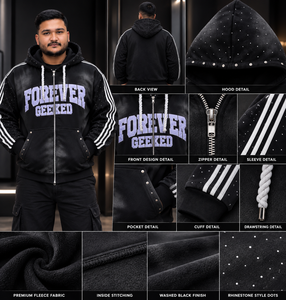 Custom Unisex Zip Up Hoodie <b>Applique</b> <b>Letter</b> Design Rhinestone Sleeve Detail Oversized Streetwear Sweatshirt Custom Label - Product Image 6
