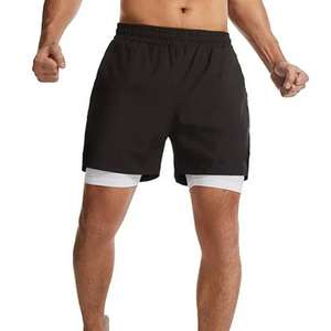 <b>Men</b> Black <b>White</b> 2 in 1 Double Layer Gym <b>Shorts</b> Compression Inner Lining Side Pockets Athletic Running High Quality Customizable - Product Image 4