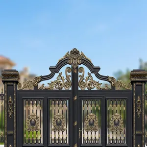 Luxury Ornamental Iron Main Gate With Antique Gold Detailing Elegant Double Door Residential Entrance Security Gate - Product Image 3