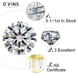 Diamantes cultivados en laboratorio D'Vins, corte brillante redondo, color D, 0.5ct, 1ct, 1.5ct, 2ct, 3ct, para la fabricación de joyas - Product Image 1