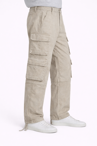 Pantalones Cargo Utilitarios Multibolsillos para Hombre, Color Beige Piedra, Corte Relajado, Algodón Resistente, Estilo Casual Urbano con Solapa - Product Image 2