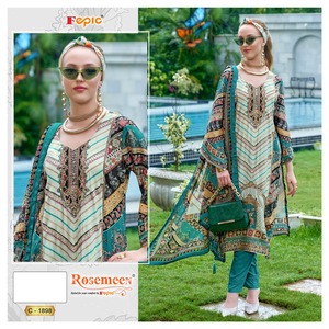 Festive Eid Shalwar Kameez: haut brodé imprimé en crêpe naturel, mousseline de soie imprimée numérique Dupatta et bas Santoon en viscose - Product Image 3