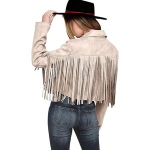 Chaqueta de cuero de gamuza estilo western para mujer, elegante abrigo bohemio con flecos, chaqueta de cuero de gamuza retro estilo vaquera. - Product Image 2