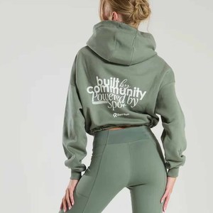 Sweat-shirt à capuche vert olive pour femme avec imprimé lettres au dos, décontracté, en coton et fibre de bambou, respirant, coupe classique, pour l'automne - Product Image 3