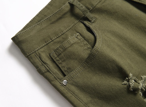 Shorts cargo déchirés en jean tissé vert olive pour homme, coupe large, décontractés, respirants, 100 % coton, effet vieilli, pour l'hiver et l'automne - Product Image 4