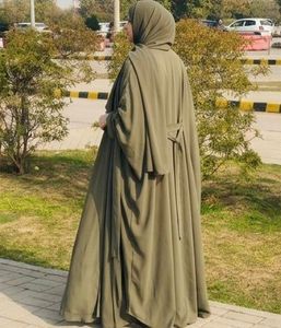 Abaya de Diseño Turco en Tendencia para Mujer, Chifón, Lino, Satén, Largo hasta el Tobillo, Mangas Extra Largas, Cuello Holgado, Color Sólido, Transpirable - Product Image 2