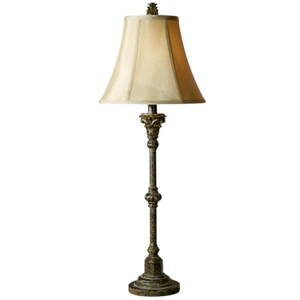 Lampe de table traditionnelle en bronze avec abat-jour en tissu beige, grande taille, lumière blanc chaud, pour salon, éclairage décoratif - Product Image 1
