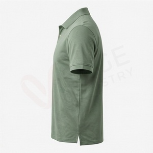 Polo en piqué de coton vert à manches courtes pour homme, décontracté, respirant, coupe classique, design tricoté uni - Product Image 3