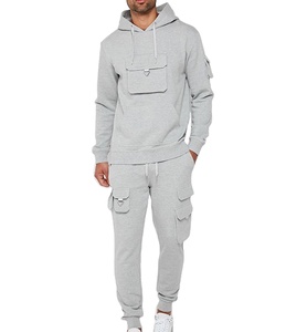 Streetwear décontracté pour hommes, sweat à capuche avec fermeture éclair, pantalon de survêtement en coton taille haute avec logo personnalisé, poche cargo grande taille - Product Image 2