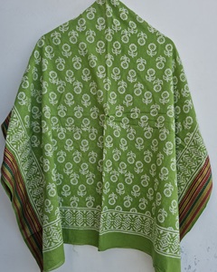 Green Hand Block Print With Zari Border Cotton <b>Sarong</b> Floral Beach Wrap Pareo Boho Lightweight Cover Up Indian Printed Scarf - Product Image 4