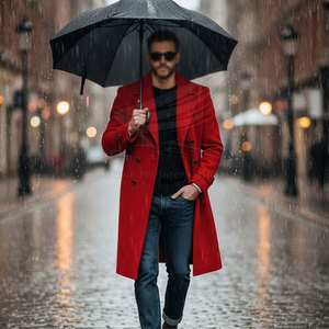 Manteau long en laine léger pour homme avec bordure en fourrure, personnalisable, décontracté, respirant, pour un usage quotidien - Product Image 4