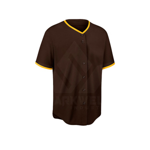 Maillot de baseball marron pour homme avec bordure jaune, boutons sur le devant, manches courtes, polyester, coupe classique, vêtements de sport toutes saisons - Product Image 3
