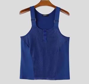 <b>Men's</b> <b>Mesh</b> Tank <b>Top</b> Square Collar Button Front Breathable Casual Knitted Spandex Polyester Style - Product Image 2