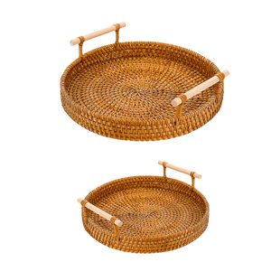Cesta de mimbre tejida a mano con asas para frutas, regalo, bandeja de mimbre con asas para servir comida, té, café - Product Image 1