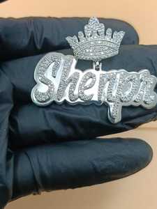 Pendentif Lettre Couronne en Argent Sterling 925 Plaqué Rhodium Moissanite Iced Out, Breloque Hip Hop, Cadeau Unisexe - Product Image 4