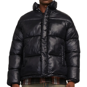 Chaqueta de Plumón Negra para Hombre, Cuello Alto, Cierre de Cremallera, Resistente al Viento, Informal, Invierno, Gruesa, Corte Regular, Color Sólido, Exterior de Nailon - Product Image 2