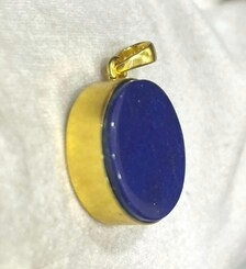 Pendentif ovale en lapis-lazuli naturel, plaqué or, fait main, vintage, cristal de guérison bleu profond, bijoux unisexe - Product Image 2