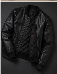 Blouson Bomber en Cuir Épais et Chaud pour Homme 2021, Veste d'Hiver Coupe-Vent en Toile avec Fermeture Éclair, Grande Taille, Style Streetwear - Product Image 2