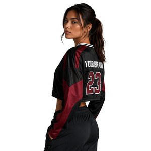 Maillot de football américain court à manches longues pour femme, color block, avec impression personnalisée de numéro et de logo, 100 % polyester, streetwear, vente en gros - Product Image 2