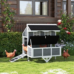 Pollaio Grigio da 43 Pollici con Ruote, Nido, Finestre e Vassoio Estraibile, Posatoi per 2-4 Galline, Design Chicken Tractor - Product Image 1
