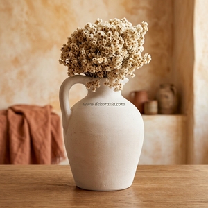 Vase Pichet en Terre Cuite Blanc Lavé Lindo, Poterie Rustique Faite à la Main, Jarre Décorative pour Fleurs, Décoration Intérieure, Vente en Gros - Product Image 2