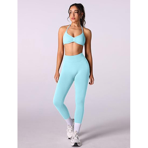 Conjunto de Yoga para Mujer, Bra Deportivo Resistente que Absorbe el Sudor, Leggings Largos, Elásticos en Cuatro Direcciones, Ligeros, de Nailon y Spandex - Product Image 3