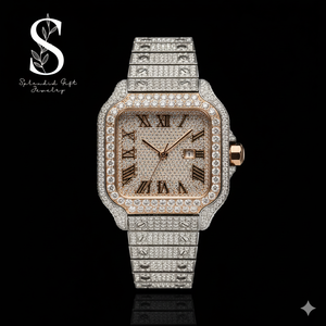 Women's Luxury <b>18K</b> Rose <b>Gold</b> Two Tone Moissanite Diamond <b>Watch</b> Iced Out Fully Hip Hop Style with Silicone Band Glass Dial Window - Product Image 1