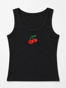 New Season White Cotton Ribbed <b>Crop</b> <b>Top</b> Tank <b>Top</b> Handcrafted Beaded Embroidery <b>Rainbow</b> Fish Patch For Women Casual Fashion - Product Image 1