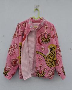 <b>Women</b> Pink <b>Velvet</b> Embroidered Suzani Jacket With Floral And Tiger Pattern Full Sleeve Stand Collar Bohemian <b>Women</b> Winter <b>Coat</b> - Product Image 2
