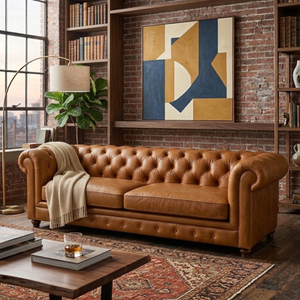 Modern Genuine Leather <b>Sofa</b> 2 Seater Compact Couch with Eco Friendly <b>Foam</b> for Apartment Villa Living Room Furniture - Product Image 1