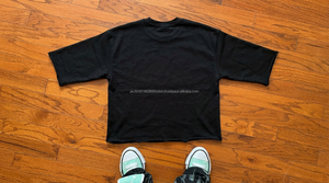 FEARLESS ANGEL เสื้อยืดโอเวอร์ไซส์สีดำสำหรับผู้ชายพร้อมพิมพ์ตัวอักษรแบบแอพพลิเคชั่นสตรีทแวร์แขนสั้นคอกลมผ้าฝ้ายเจอร์ซีย์ - Product Image 2
