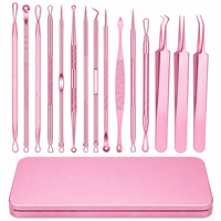 Kit de 15 outils de nettoyage de points noirs et d'acné pour le bureau - Extracteur de comédons en acier inoxydable avec étui, compatible US/AU