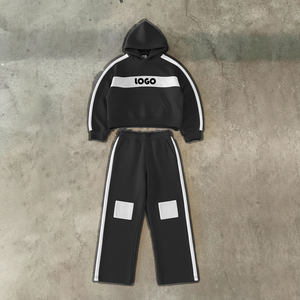 Chándal de invierno con rayas laterales, sudadera con capucha y cordón, pantalón ancho de forro polar, cortavientos, alta calidad, personaliza todo según tus necesidades - Product Image 3