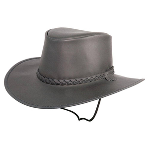 Chapeau de cowboy en cuir véritable noir, style western, avec bande tressée et sangle de menton, large bord, unisexe, chapeau de brousse Outback pour l'usage quotidien des agriculteurs - Product Image 1