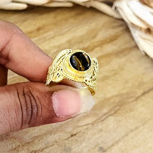 Hot Design Silver <b>Eye</b> Boho <b>Tiger</b> <b>Eye</b> Vintage Brass <b>Ring</b> Women 18k Gold Plated Certified Filigree Tribal Swirl Jewelry - Product Image 2