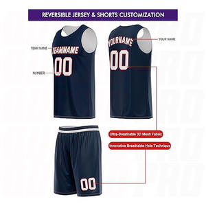 Tenues de Basketball pour Sports d'Équipe, Vêtements de Sport en Gros pour Hommes, Tailles Plus, Bleu Marine et Blanc, Maillots et Shorts Personnalisés en Gros - Product Image 2
