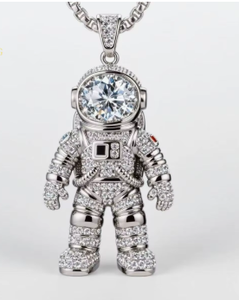 Colgante de Astronauta con Moissanita, Plata de Ley 925, Chapado en Oro, Redondo Brillante, Collar con Dije, Joyería Unisex para Fiestas - Product Image 3