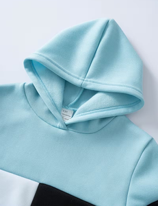 Color Block Hooded Sweatshirt For Children Autumn Casual Knitted Long Sleeve Pullover Blue Navy Gray White - Product Image 4