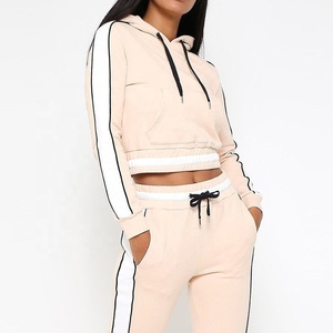 Women <b>Crop</b> Tracksuit Set Side <b>Stripes</b> Casual Athletic Wear Full Sleeve Drawstring Pants Two Piece Outfit <b>Top</b> Trending Wholesale - Product Image 3