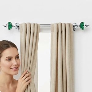 Glam Chrome Finials with Green Crystal Knobs Contemporary <b>Curtain</b> Rod Ends - Product Image 4